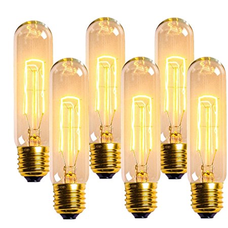 SerBion 6 Pack Edison Bulb,T10 E26/E27 Base 110-130v 60W ,The Vintage and Antique Style Nostalgic Classic Tubular Filament Edison Light Bulb For Home Lighting Fixtures Decorative, Dimmable,6-pack