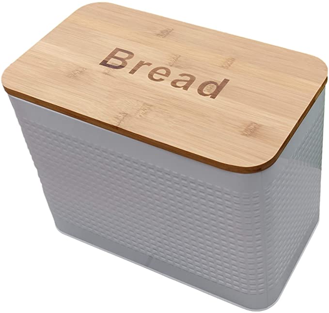 Bamboo lid bread box. Storage bin kitchen decor. Kitchen storage container. breadbox basket. kitchen countertop organizer. Tin box. Premium Present brand. … (White Large)