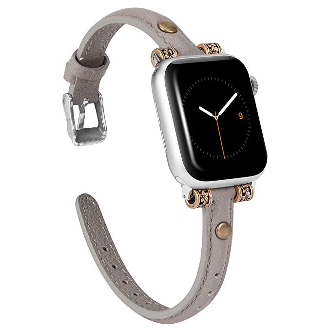 Wearlizer Leather Bands Compatible with Apple Watch Band 42mm 44mm for iWatch Womens Mens Special Slim Vintage Wristband Replacement Strap Series 5 4 3 2 1 Edition - Gray