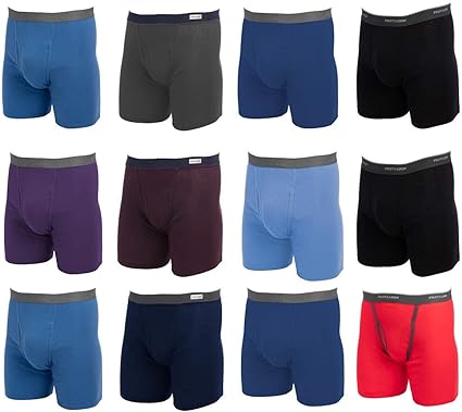 12 Pack of Fruit Of The Loom Mens Tag Free Traditional Boxer Briefs, Assorted