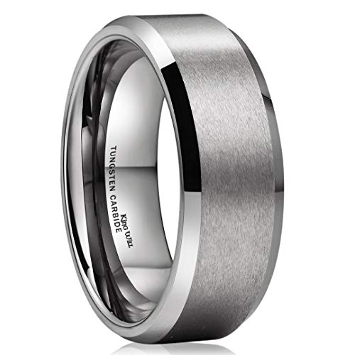 King Will BASIC Unisex 8mm Tungsten Carbide Matte Polished Finish Wedding Engagement Band Ring