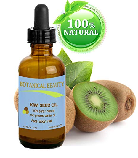 KIWI SEED OIL. 100% Pure / Natural / Undiluted /Virgin Cold Pressed Carrier oil. 0.5 Fl.oz.- 15 ml. For Skin, Hair and Lip Care. "One of the richest natural sources of vitamin C & E, potassium, magnesium and a remarkable stable source of omega 3 &6, Alpha Linolenic Acid". by Botanical Beauty