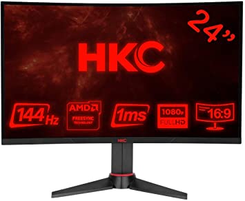 HKC M24G1 59.9 cm (23.6 inch) Curved Gaming Monitor (FHD 1920x1080 pixels, HDMI, 1ms response time, HDMI, DVI, DisplayPort, 144 Hz, Free-Sync) black