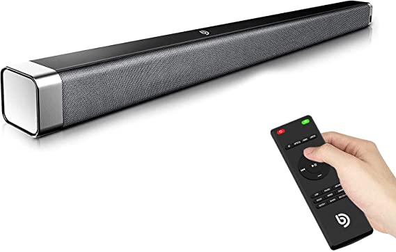 Bomaker Sound Bar, 120dB/110 W Soundbars for TV, 37-inch Sound Bar with Built-in Subwoofer, 4 EQ Modes, 3D Surround TV Soundbar, Bass Treble Adjustable, Optical, RCA Cable Included