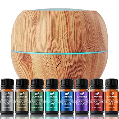 ArtNaturals Essential Oil Blends and Diffuser Set – (8 x 10ml Oils, 150ml Tank) – Aromatherapy Gift Set – LED Lights and Auto Shut Off – for All Rooms