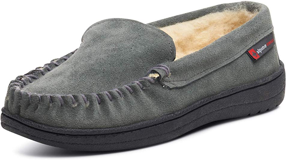 alpine swiss Yukon Mens Genuine Suede Shearling Slip On Moccasin Slippers