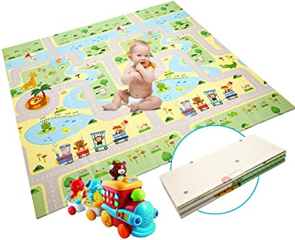 Mauccau Baby Play Mat Foldable Reversible Non Toxic Foam Crawl Playmat Extra Large Thickened Waterproof Kids Baby Toddler Outdoor or Indoor Use (70.8x78x0.6in) (Green)