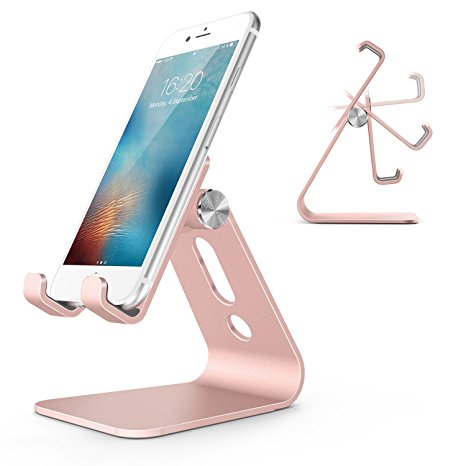 Cell Phone Stand, OMOTON Universal Adjustable Aluminum Desktop Cell Phone Tablet Stand Holder for Cell Phones (All size) and E-readers, Rose Gold