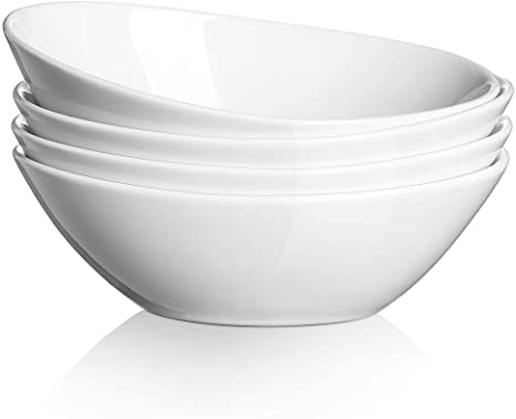 DOWAN Porcelain Serving Bowls Set of 4, 36 Oz Serving Dishes for Soup, Pasta Plates and Bowls Set, Nesting Bowls for Salad, Chip Resistant Ceramic, Microwave and Dishwasher Safe, White