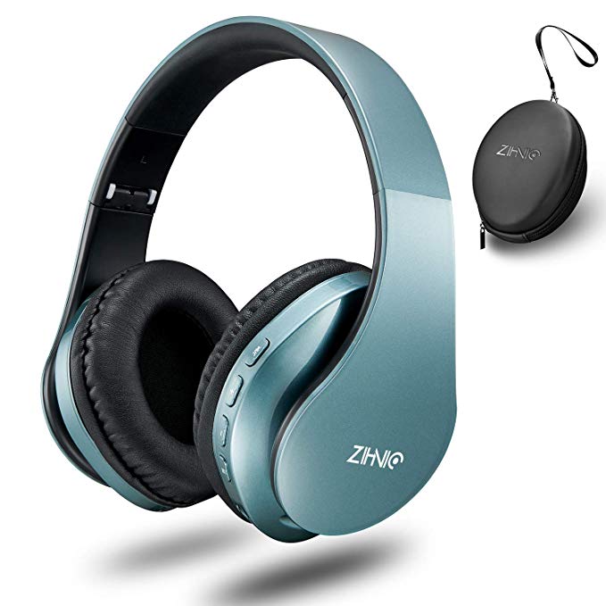 Zihnic Bluetooth Headphones Over Ear,Foldable Wireless and Wired Stereo V5.0 Headset Micro SD/TF, FM for Cell Phone,PC,Soft Earmuffs &Light Weight for Prolonged Waring-Tin