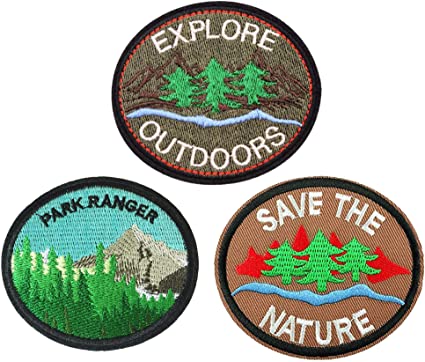 U-Sky Cool Park Forest Ranger Iron on Patches for Jackets, Explore Outdoors Save The Nature Embroidered Sew-on/ Iron-on Applique Adventure Tree Patches for Jeans, Backpack, 3pcs Different Design Pack
