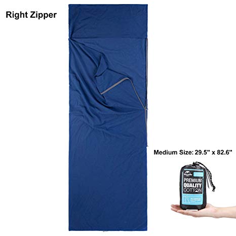 ieGeek Sleeping Bag Liner, Travel Camping Sheet Lightweight Cotton Sleep Sack Portable Envelope Sleeping Bag Travel Bed with Zipper/Carry Bag for Hotel/Outdoor/Hiking/Backpacking/Picnic