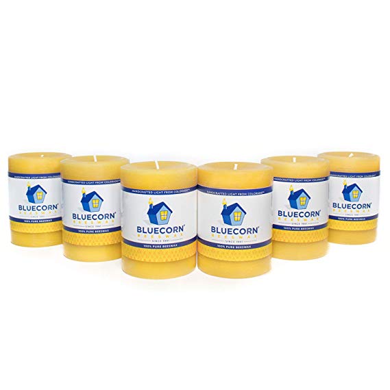 Bluecorn Beeswax 100% Pure Raw Beeswax Pillars: Case (6) 3"x 4" (Save 10%)