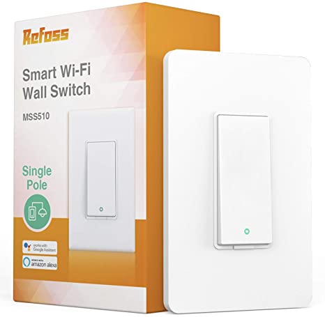 Refoss Smart Wi-Fi Light Switch Wall Switch, Compatible with Alexa and Google Assistant, Remote Control, Timer, Single-Pole, No Hub Required - 1 PACK