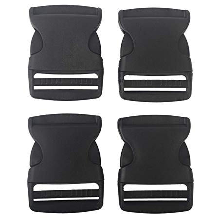 Plastic Buckles 2 Inch (Pack of 4)- Quick Side Release for Luggage Straps, Pet Collar, Backpack Repairing - One Adjustable End, Black, by Beaulegan