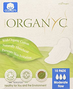 ORGANYC Hypoallergenic 100% Organic Cotton Pads Day Wings, 10-count Box