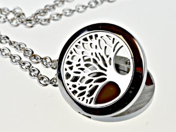 Tree of Life Hypoallegenic 316l Surgical Stainless Steel Aromatherapy Essential Oil Diffuser Necklace Pendant Locket Jewelry Gift Set on 24 Inch Chain
