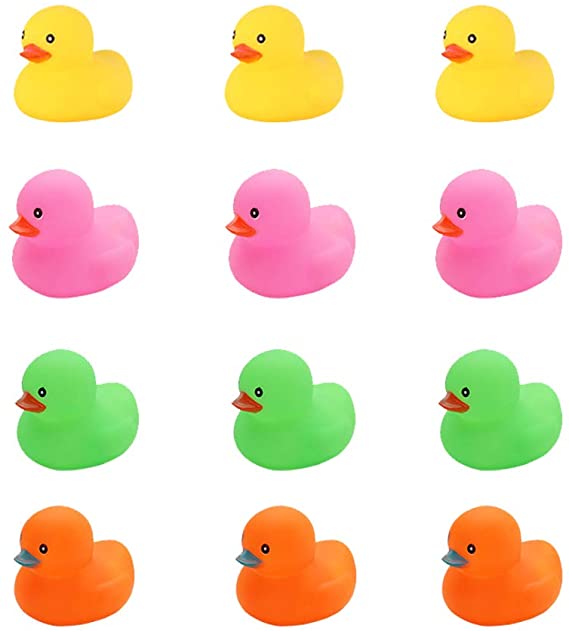 AHUA Rubber Duck Bath Duck Toys 12 Pcs Multicolor Mini Duck Squeak and Float Ducks for Boys and Girls Over 3 Months (2.2'')