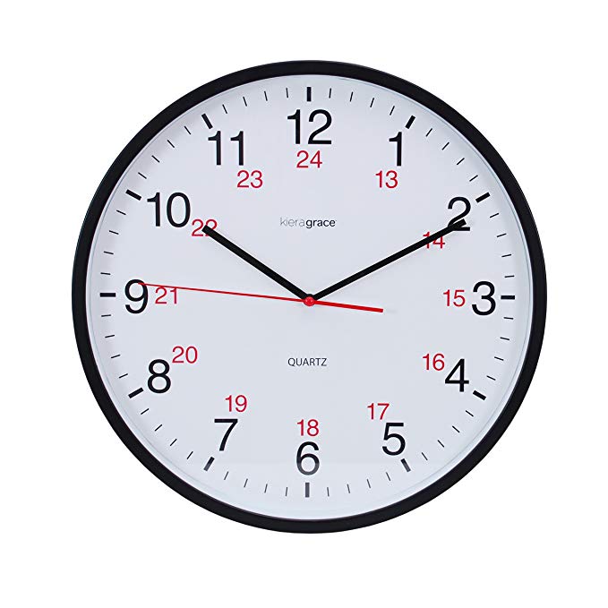 Kiera Grace Synchro Silent Wall Clock, Non-Ticking, 12-Inch, Black