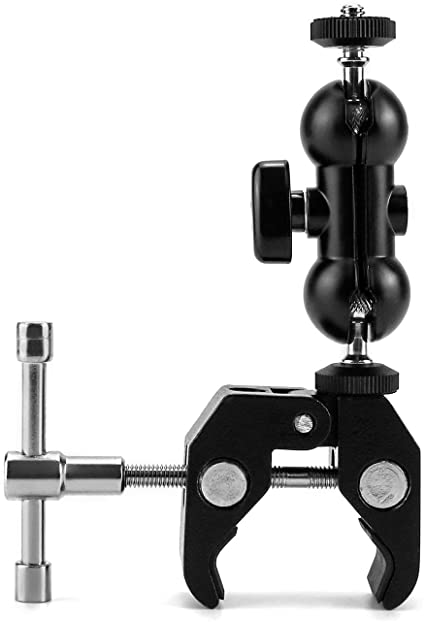 QWORK Camera Mount Clamp, Super Clamp Double Ball Head Adapter with 1/4 and 3/8 Thread for Camera Rig, LED Light, Flash Light, Action Cam