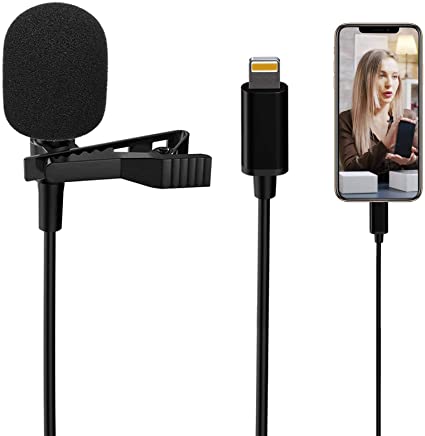 Lavalier Lapel Microphone for iPhone,Professional External Omnidirectional Mini Mic Phone Audio Video Recording,Easy Clip-on Lavalier Condenser Mic for YouTube/Vlogging/Podcast for iPhone/iPad(59in)