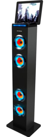 ARSOUND AR1004 38 Bluetooth Tower Speaker With Ambient Blue-LED Lights Stereo Sound System with Built-In Radio Docking Station and Remote Control Black