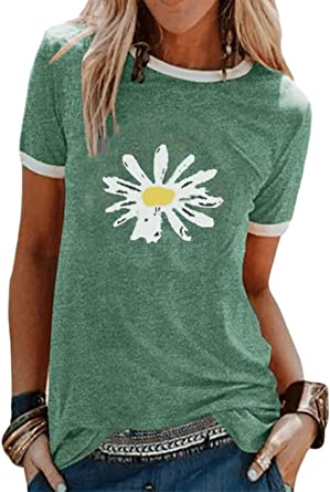CiCiYours Sunflower Shirts for Women Cute Graphic Tee Letter Print Funny Summer Short Sleeve Tee Shirts Tops