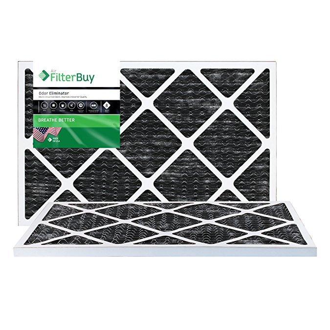 FilterBuy Allergen Odor Eliminator 14x24x1 MERV 8 Pleated AC Furnace Air Filter with Activated Carbon - Pack of 2 - 14x24x1