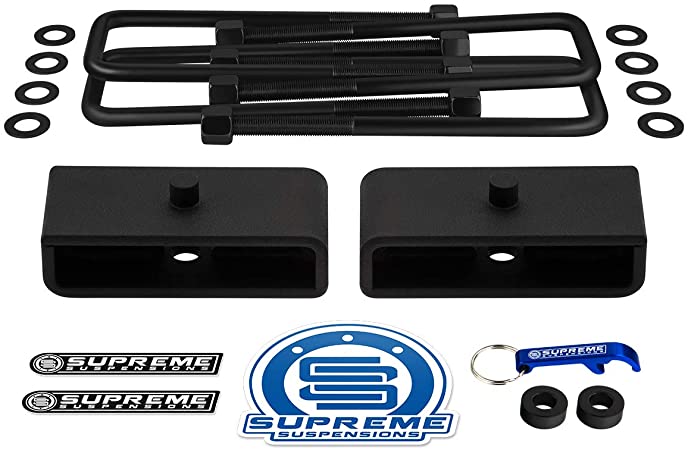 Supreme Suspensions - Rear Leveling Kit for 2005-2020 Toyota Tacoma 1.5" Rear Suspension Lift Blocks   Square Bend U-Bolts 2WD 4WD