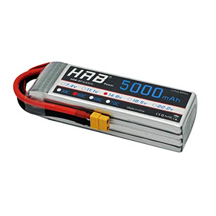 HRB 4S 14.8v 5000mAh 50C Lipo Battery XT60 Connector for RC Airplane, RC Helicopter, RC Car/Truck, RC Boat (6.1 x 1.89 x 1.26 Inch)