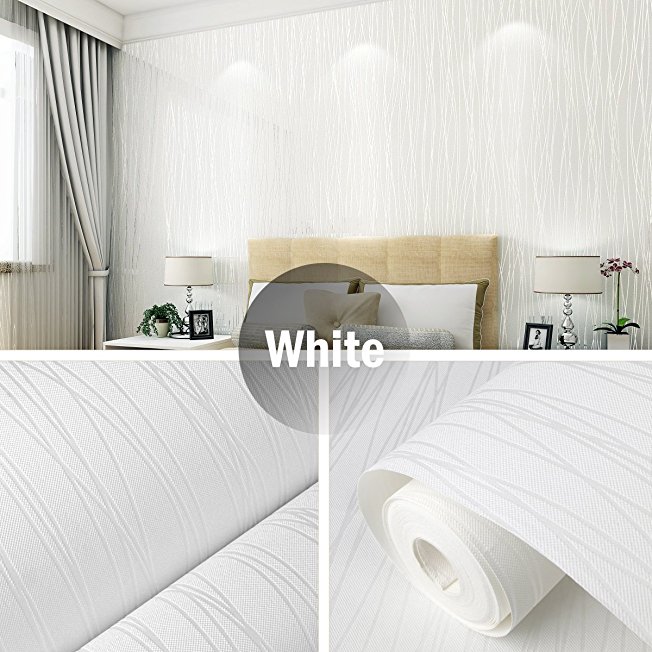 Non Woven Wallpaper LinkStyle Textured Wallpaper 3D Modern Wallpaper Wall Coverings for Home Living Room Bedroom Offices Hotels Wall Art Murals-White (19.7" x 393.7")