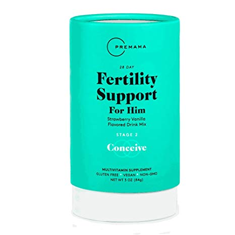 Premama Fertility Support for Him - Male Fertility Supplement Drink Mix - Supports Healthy Sperm Formation, Shape, and Function - Strawberry Vanilla Flavor - 28 Servings