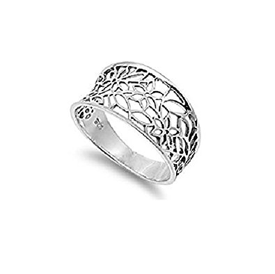 Sterling Silver 925 Victorian Leaf Filigree Vintage Style Ring 925 (Sizes 3-15, Color Options)