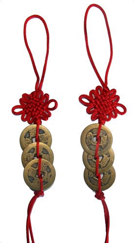 Chinese Red Enless Knot Feng Shui Coins to Attract Wealth and Health - 2 sets