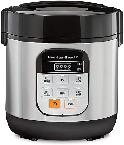 Hamilton-Beach 37524 Compact Multi Cooker, 1.5 Quart, with Rice Cooker, Egg Cooker, Slow Cooker, Food Steamer and Cereal Functions