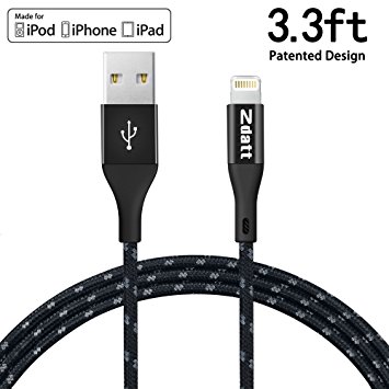 Zdatt iPhone Charger 3ft Nylon Braided Lightning Cable [Apple MFi Certified] Sync & Charging Cord for iPhone 7 Plus 6S Plus 6 Plus SE 5S 5C 5, iPad 2 3 4 Mini Air Pro, iPod - Black