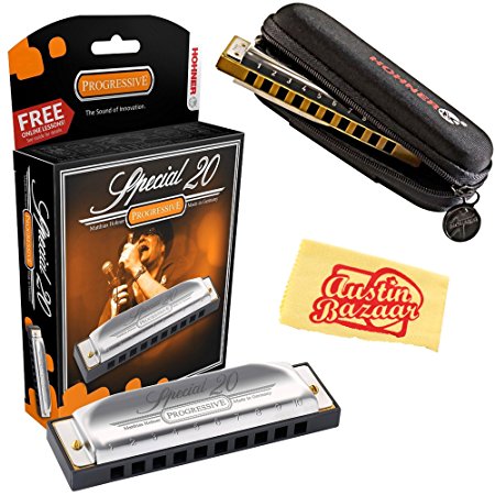 Hohner 560 Special 20 Harmonica - Key of F Bundle with Carrying Case and Austin Bazaar Polishing Cloth