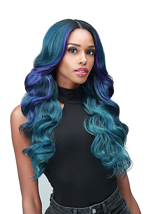 BOBBI BOSS Long Curly Wigs 13X5 HD Lace Front Wigs - MLF670 BRYNN, Long Wavy Wigs Synthetic Hair Wigs with Natural Baby Hair, Natural Looking Ultra HD Lace High Heat Resistant wigs (1, Jet Black)