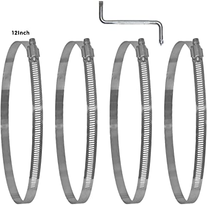 Duct Clamps 12 Inch Hose Clamp Fuel Hose Claps Worm Gear Hose Clamp Fuel Line Clamp Adjustable Air Stainless Steel For Plumbing 4 Pcs With Z Wrench