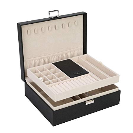 FSC Lighting Jewelry Box Organizer, Travel Jewelry Storage Case Necklace Holders Display Tray Storage Case(Black)