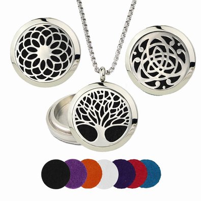 Lifetime Tree of Life -Celtic - Sunflower Essential Oil Diffuser Necklace with 22" chain and 7 felt pads - Aromatherapy Stainless Steel