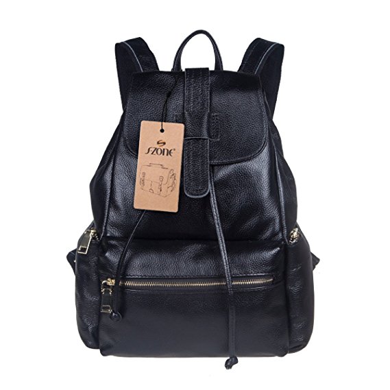 S-ZONE Casual Women Real Genuine Leather Backpack Fashion Bag Daypack