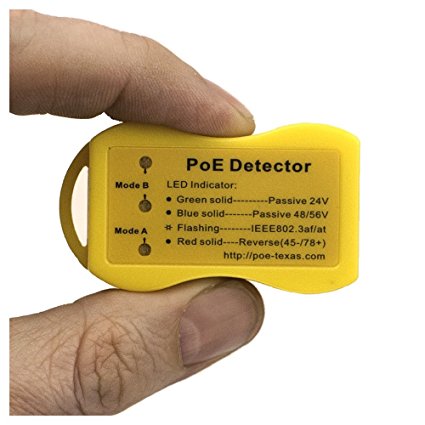 PoE Detector for IEEE 802.3 or Passive PoE - Quickly identify Power over Ethernet; Display indicates passive or 802.3af/at; 24 v, 48v, or 56v; also Mode B reverse polarity