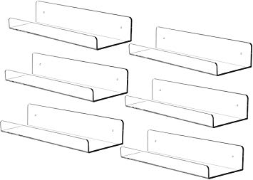 Cq acrylic 15" Acrylic Floating Wall Ledge Shelf,Floating Book Shelves for Kids Room,Clear Bathroom Shelves,Great for Living Room, Office, Bedroom, Bathroom, Kitchen,Set of 6