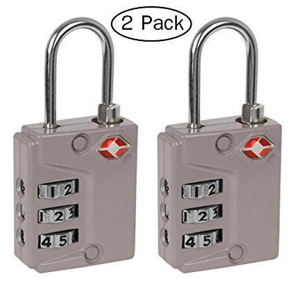 Ivation Luggage lock, Three Dial TSA Approved Combination, great for Personal Bags, Luggage’s, Totes, Suitcases, Duffle bags, Gym Lockers, with Instant Alert Red Tab Indicator If opened By TSA, Grey- 2 Pack