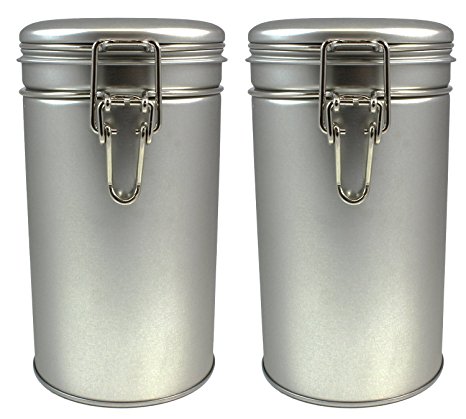 PureTea Latching Tea Tin, Coffee Canister, Loose Leaf, Spice Storage, Stainless Steel Kitchen Container, Airtight Latch Lid W/ Rubber Seal, 12 oz (Set of 2) (2)