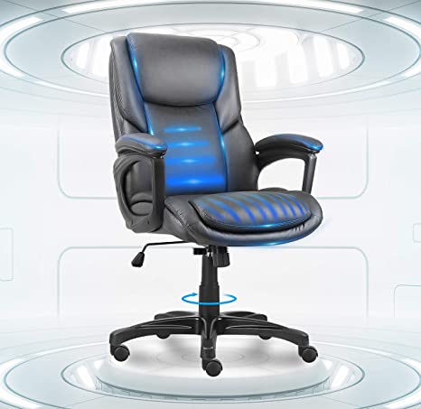 Office Desk Chair - Komene High-BackExecutive Swivel Leather Computer Chair with Lumbar Support Adjustable Stool Executive Chair Tilt Function Thick Padding Headrest and Armrest