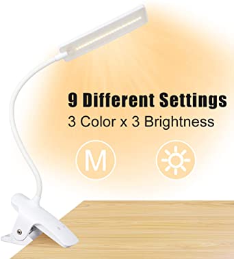 Flowlamp Clip On Reading Light - 24 Eye Protection LED,3 Colors 3 Brightness Levels Book Light for Bed,Touch Book Lamp with 1800mAh Battery Operated, USB Rechargeable,Reading Lamp with Flexible Neck