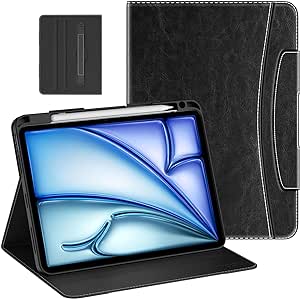 MoKo Case for iPad Air 6th Generation 11 Inch (M2) 2024/ iPad Air 5th/4th Gen 2022/2020 & iPad Pro 11 Inch 2022/2021/2020/2018 with Pencil Holder, Premium Leather Folio Stand Cover, Black