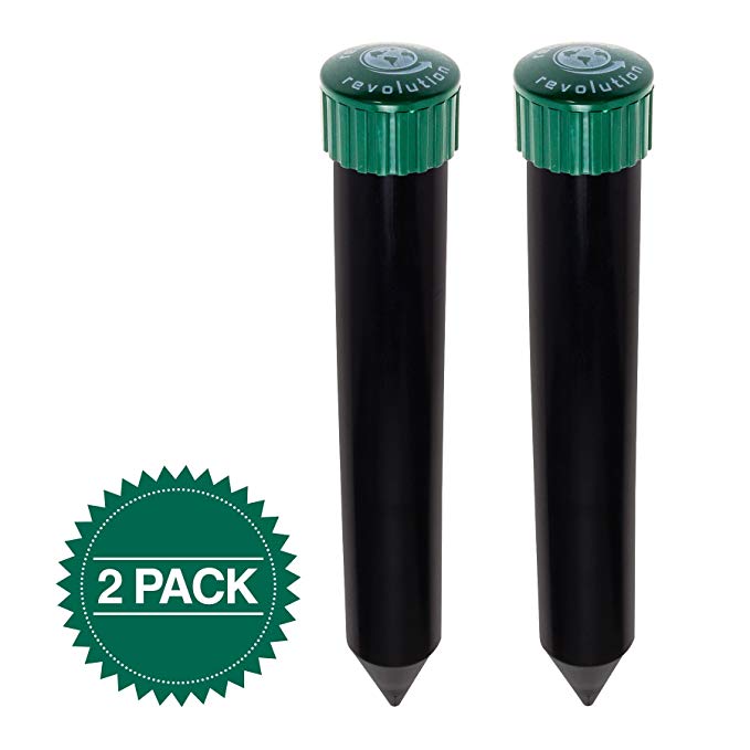 2 Pack Sonic Mole Chaser - Battery Operated Pest Repeller Stake, Scares away Moles, Voles, Gophers and Rats by Reusable Revolution (Green & Black)